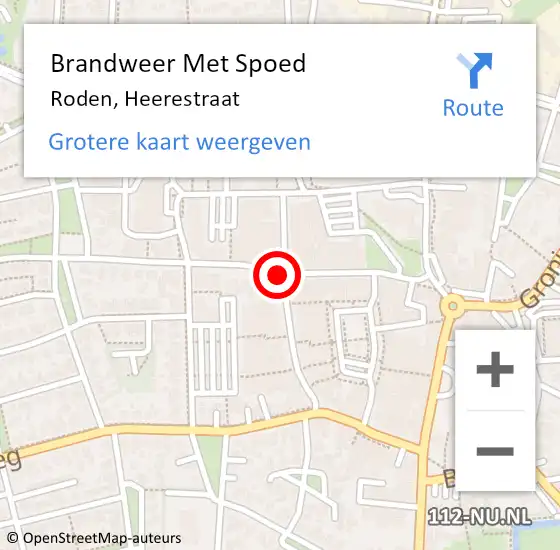 Locatie op kaart van de 112 melding: Brandweer Met Spoed Naar Roden, Heerestraat op 21 februari 2019 17:43