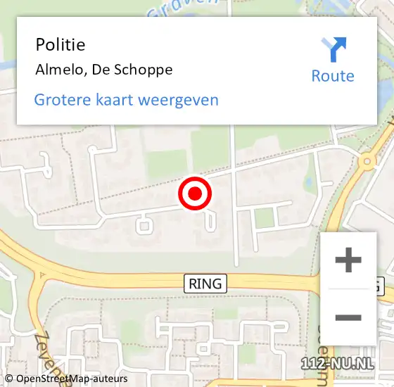 Locatie op kaart van de 112 melding: Politie Almelo, De Schoppe op 21 februari 2019 18:04