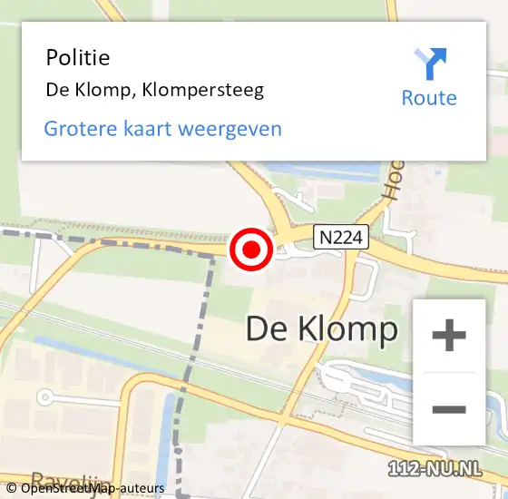 Locatie op kaart van de 112 melding: Politie De Klomp, Klompersteeg op 21 februari 2019 18:26