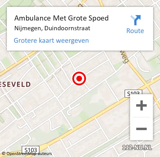 Locatie op kaart van de 112 melding: Ambulance Met Grote Spoed Naar Nijmegen, Duindoornstraat op 21 februari 2019 19:59