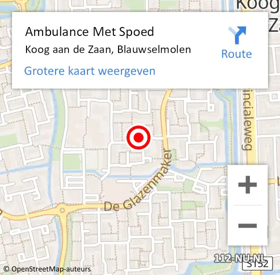 Locatie op kaart van de 112 melding: Ambulance Met Spoed Naar Koog aan de Zaan, Blauwselmolen op 21 februari 2019 21:01