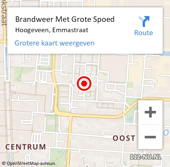 Locatie op kaart van de 112 melding: Brandweer Met Grote Spoed Naar Hoogeveen, Emmastraat op 21 februari 2019 22:10