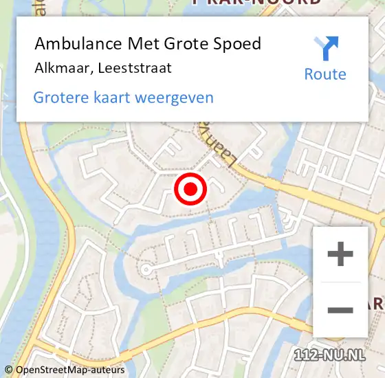 Locatie op kaart van de 112 melding: Ambulance Met Grote Spoed Naar Alkmaar, Leeststraat op 22 februari 2019 05:44