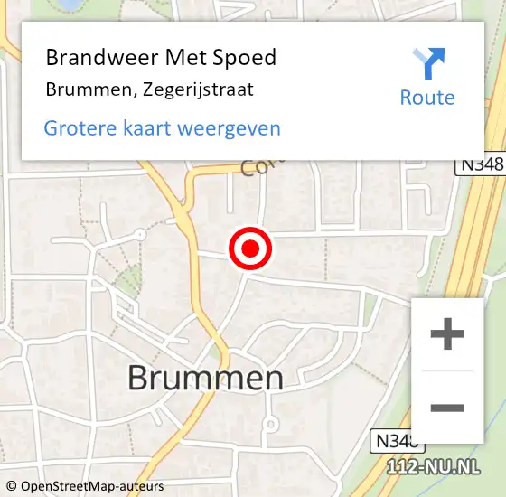 Locatie op kaart van de 112 melding: Brandweer Met Spoed Naar Brummen, Zegerijstraat op 22 februari 2019 09:24