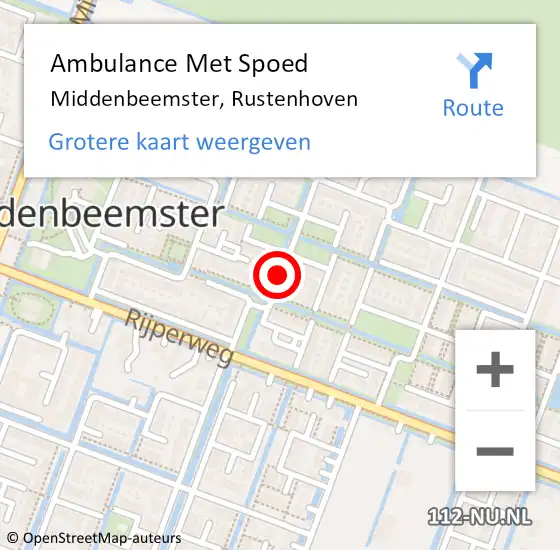 Locatie op kaart van de 112 melding: Ambulance Met Spoed Naar Middenbeemster, Rustenhoven op 22 februari 2019 09:40