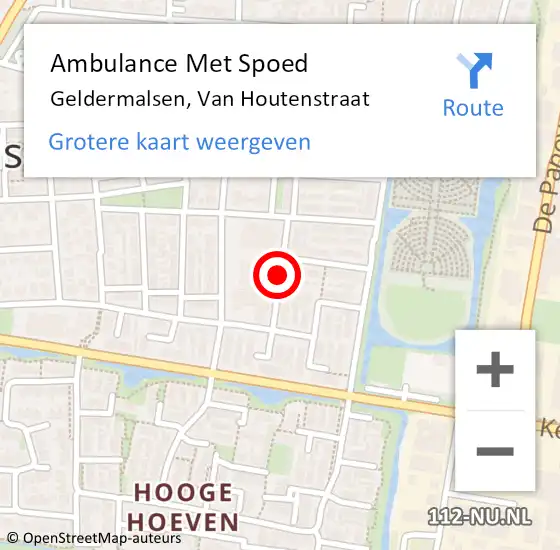 Locatie op kaart van de 112 melding: Ambulance Met Spoed Naar Geldermalsen, Van Houtenstraat op 22 februari 2019 11:19