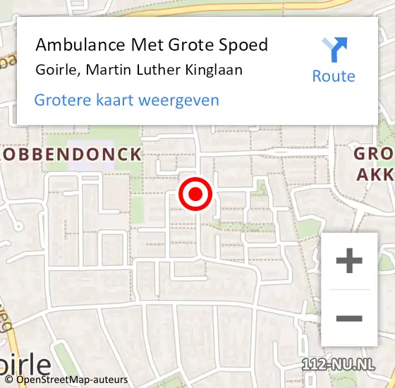 Locatie op kaart van de 112 melding: Ambulance Met Grote Spoed Naar Goirle, Martin Luther Kinglaan op 22 februari 2019 12:02