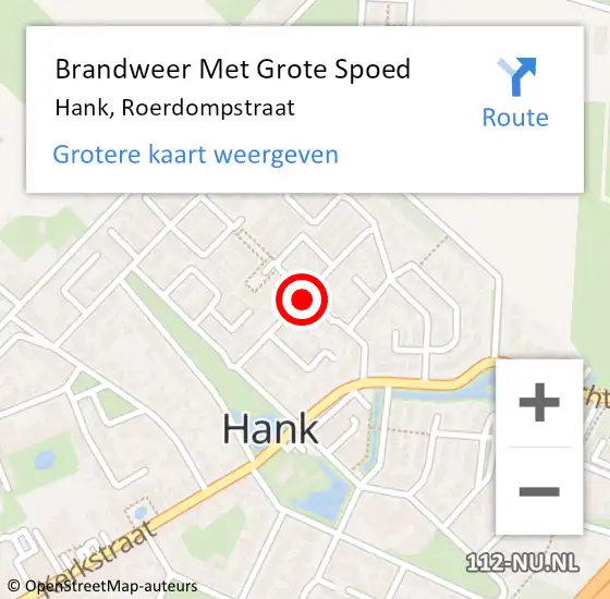 Locatie op kaart van de 112 melding: Brandweer Met Grote Spoed Naar Hank, Roerdompstraat op 22 februari 2019 12:21