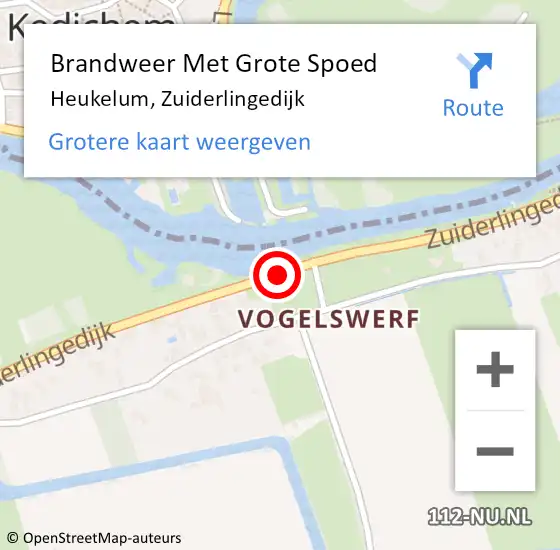 Locatie op kaart van de 112 melding: Brandweer Met Grote Spoed Naar Heukelum, Zuiderlingedijk op 22 februari 2019 14:42