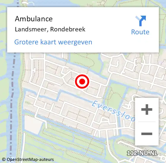 Locatie op kaart van de 112 melding: Ambulance Landsmeer, Rondebreek op 22 februari 2019 15:19