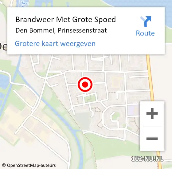 Locatie op kaart van de 112 melding: Brandweer Met Grote Spoed Naar Den Bommel, Prinsessenstraat op 22 februari 2019 16:50