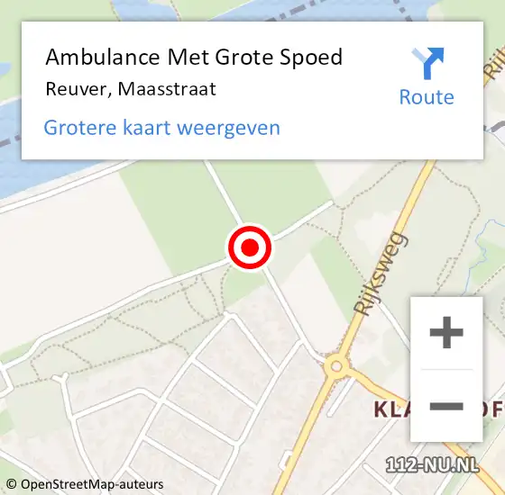 Locatie op kaart van de 112 melding: Ambulance Met Grote Spoed Naar Reuver, Maasstraat op 22 februari 2019 17:21