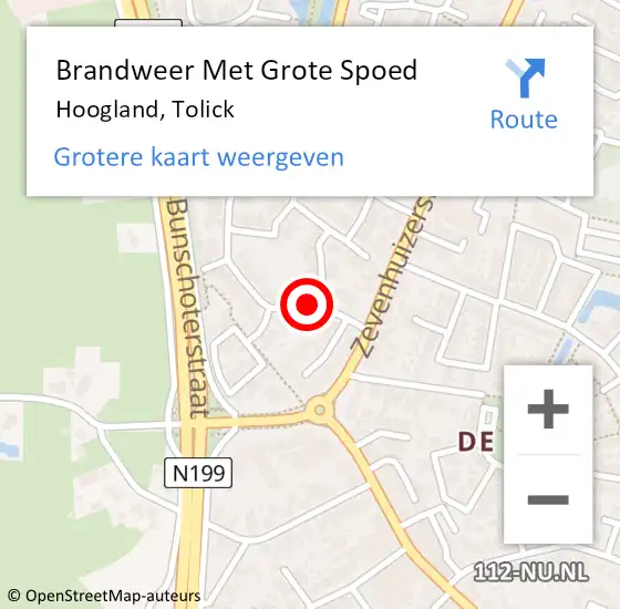 Locatie op kaart van de 112 melding: Brandweer Met Grote Spoed Naar Hoogland, Tolick op 22 februari 2019 17:37