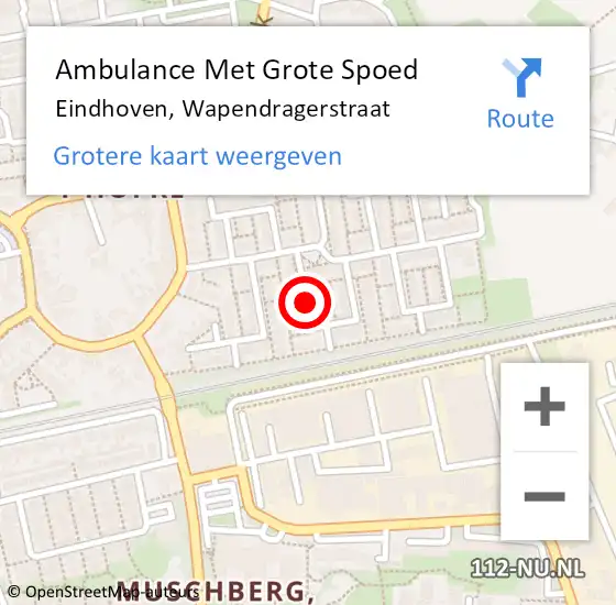 Locatie op kaart van de 112 melding: Ambulance Met Grote Spoed Naar Eindhoven, Wapendragerstraat op 22 februari 2019 20:58
