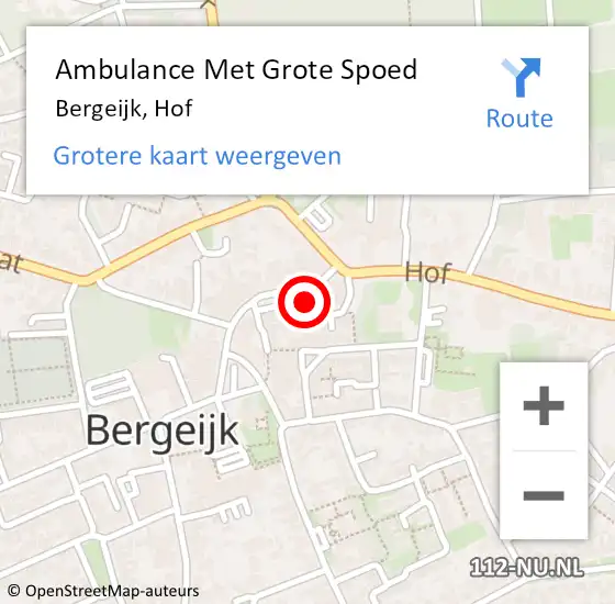Locatie op kaart van de 112 melding: Ambulance Met Grote Spoed Naar Bergeijk, Hof op 22 februari 2019 22:49