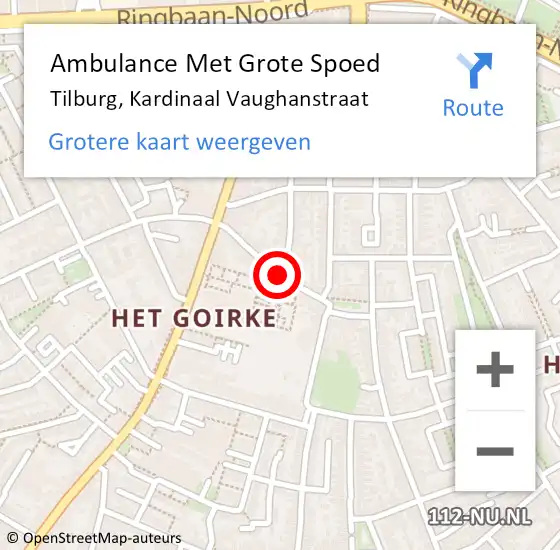 Locatie op kaart van de 112 melding: Ambulance Met Grote Spoed Naar Tilburg, Kardinaal Vaughanstraat op 23 februari 2019 13:32