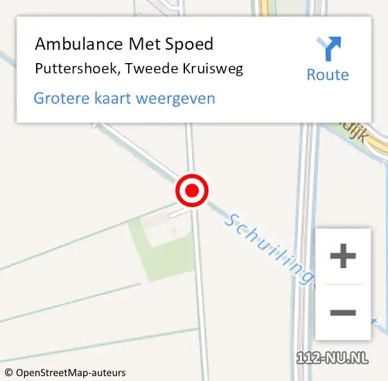 Locatie op kaart van de 112 melding: Ambulance Met Spoed Naar Puttershoek, Tweede Kruisweg op 23 februari 2019 13:45