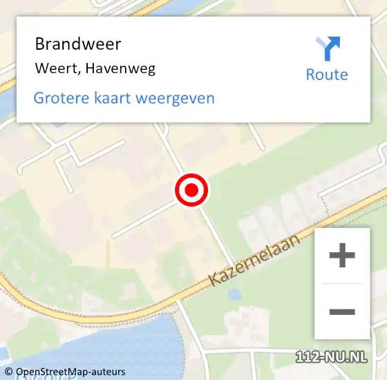 Locatie op kaart van de 112 melding: Brandweer Weert, Havenweg op 23 februari 2019 14:30