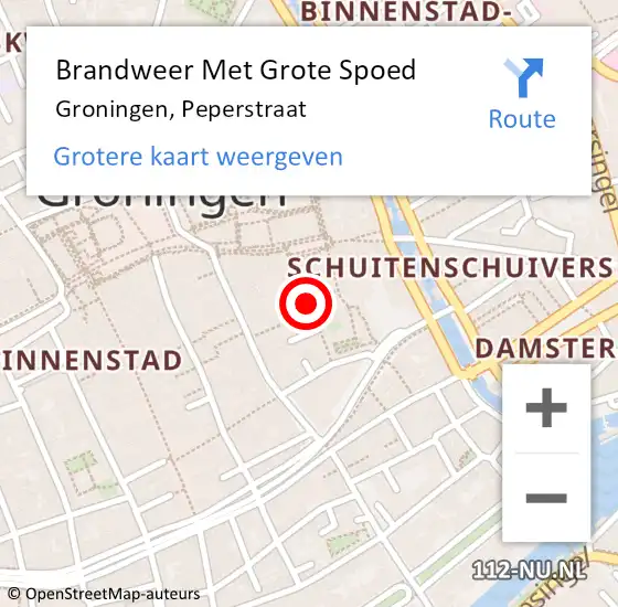 Locatie op kaart van de 112 melding: Brandweer Met Grote Spoed Naar Groningen, Peperstraat op 23 februari 2019 16:29