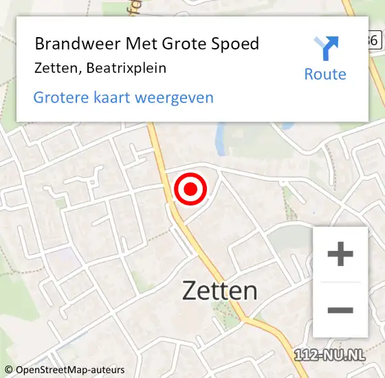 Locatie op kaart van de 112 melding: Brandweer Met Grote Spoed Naar Zetten, Beatrixplein op 23 februari 2019 17:13