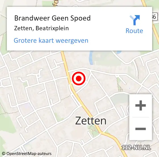 Locatie op kaart van de 112 melding: Brandweer Geen Spoed Naar Zetten, Beatrixplein op 23 februari 2019 17:15