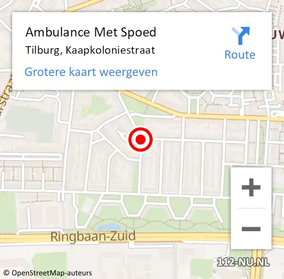 Locatie op kaart van de 112 melding: Ambulance Met Spoed Naar Tilburg, Kaapkoloniestraat op 23 februari 2019 17:22