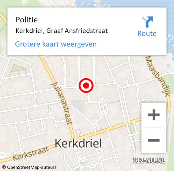 Locatie op kaart van de 112 melding: Politie Kerkdriel, Graaf Ansfriedstraat op 23 februari 2019 17:59