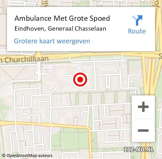 Locatie op kaart van de 112 melding: Ambulance Met Grote Spoed Naar Eindhoven, Generaal Chasselaan op 23 februari 2019 20:04