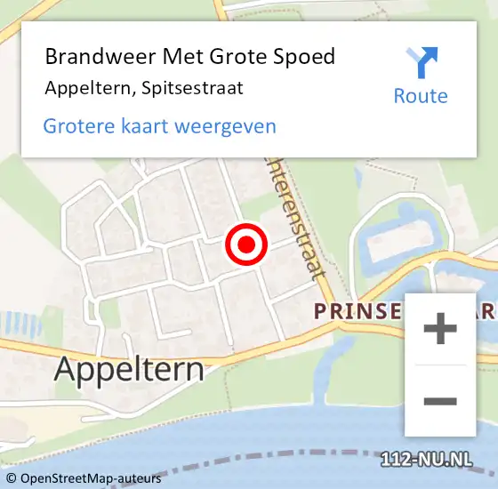 Locatie op kaart van de 112 melding: Brandweer Met Grote Spoed Naar Appeltern, Spitsestraat op 23 februari 2019 20:18