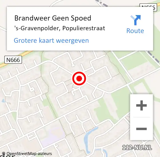 Locatie op kaart van de 112 melding: Brandweer Geen Spoed Naar 's-Gravenpolder, Populierestraat op 24 februari 2019 01:38
