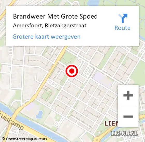 Locatie op kaart van de 112 melding: Brandweer Met Grote Spoed Naar Amersfoort, Rietzangerstraat op 24 februari 2019 04:50