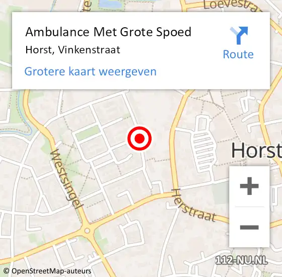 Locatie op kaart van de 112 melding: Ambulance Met Grote Spoed Naar Horst, Vinkenstraat op 24 februari 2019 04:57