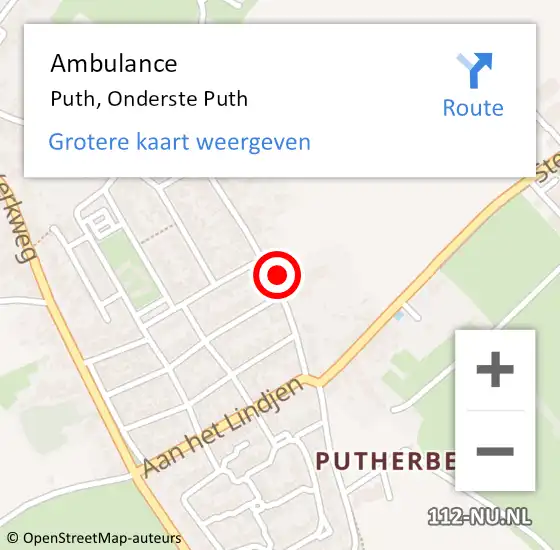 Locatie op kaart van de 112 melding: Ambulance Puth, Onderste Puth op 24 maart 2014 14:53