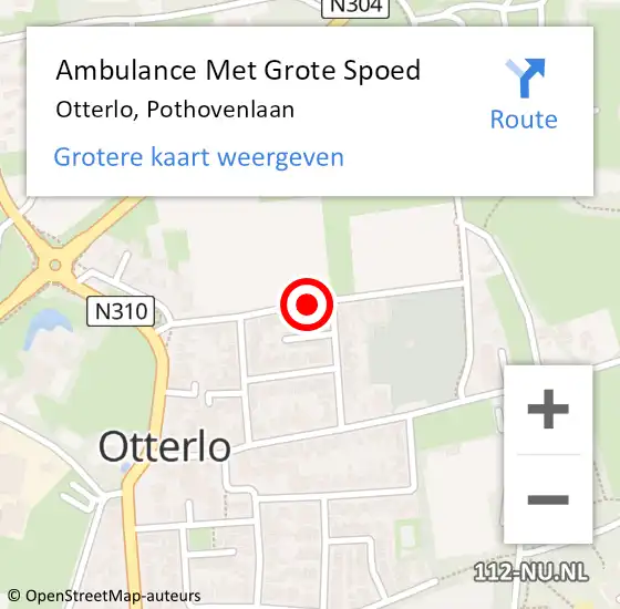 Locatie op kaart van de 112 melding: Ambulance Met Grote Spoed Naar Otterlo, Pothovenlaan op 24 februari 2019 07:54