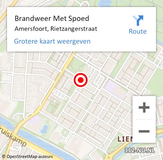 Locatie op kaart van de 112 melding: Brandweer Met Spoed Naar Amersfoort, Rietzangerstraat op 24 februari 2019 08:30