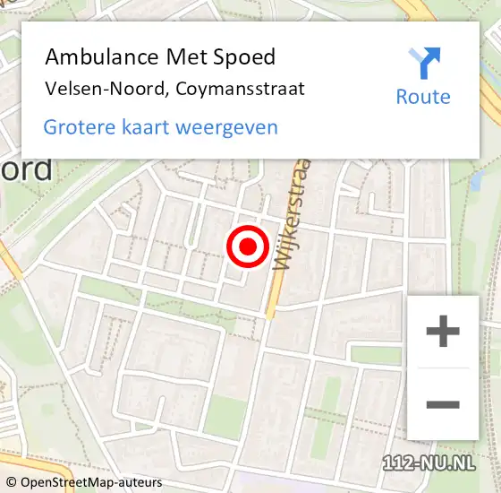 Locatie op kaart van de 112 melding: Ambulance Met Spoed Naar Velsen-Noord, Coymansstraat op 24 februari 2019 09:40