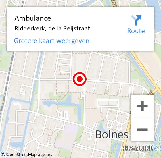 Locatie op kaart van de 112 melding: Ambulance Ridderkerk, de la Reijstraat op 24 februari 2019 09:42