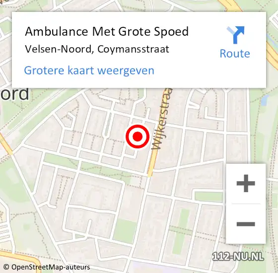 Locatie op kaart van de 112 melding: Ambulance Met Grote Spoed Naar Velsen-Noord, Coymansstraat op 24 februari 2019 09:46