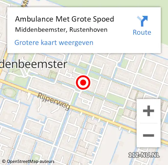 Locatie op kaart van de 112 melding: Ambulance Met Grote Spoed Naar Middenbeemster, Rustenhoven op 24 februari 2019 10:18