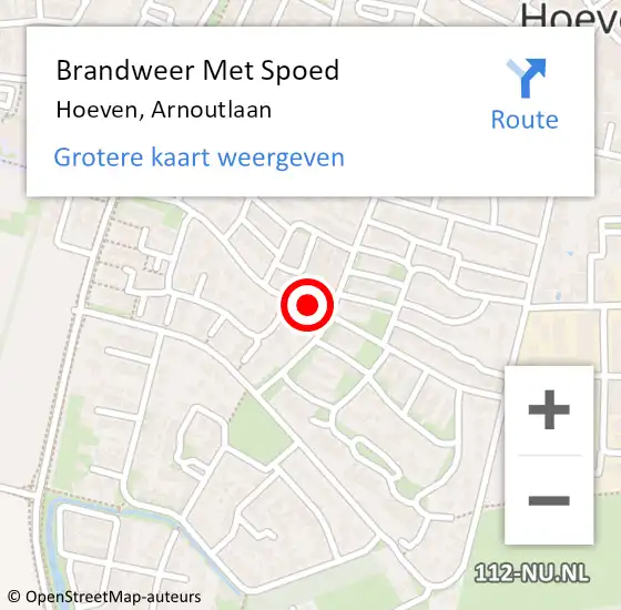 Locatie op kaart van de 112 melding: Brandweer Met Spoed Naar Hoeven, Arnoutlaan op 24 februari 2019 10:24