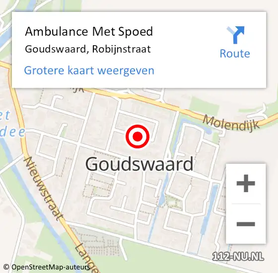 Locatie op kaart van de 112 melding: Ambulance Met Spoed Naar Goudswaard, Robijnstraat op 24 februari 2019 12:06