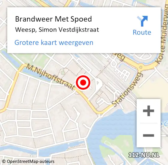 Locatie op kaart van de 112 melding: Brandweer Met Spoed Naar Weesp, Simon Vestdijkstraat op 24 februari 2019 14:39