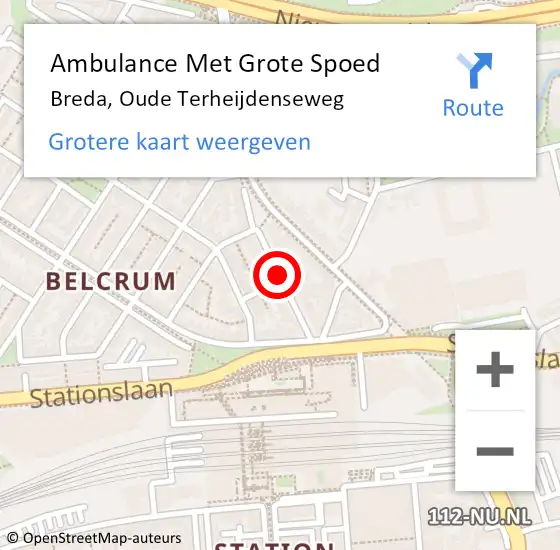 Locatie op kaart van de 112 melding: Ambulance Met Grote Spoed Naar Breda, Oude Terheijdenseweg op 24 februari 2019 15:40