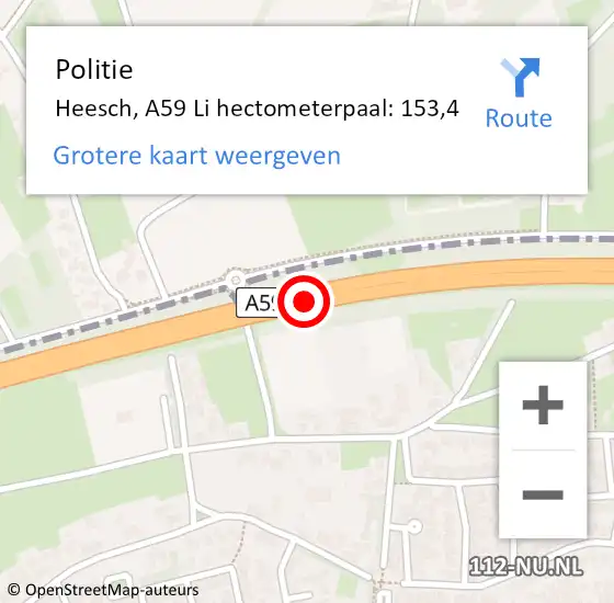 Locatie op kaart van de 112 melding: Politie Heesch, A59 Re hectometerpaal: 155,0 op 24 februari 2019 15:57