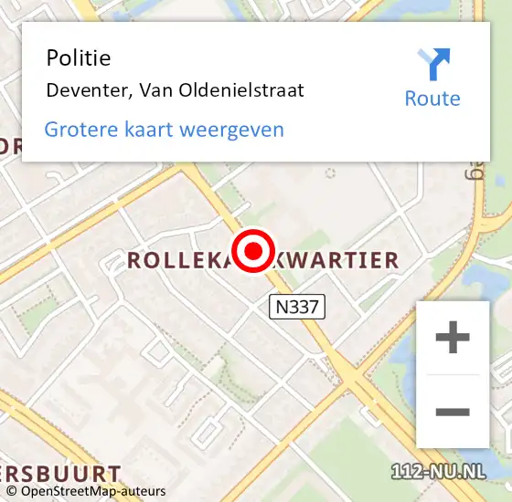 Locatie op kaart van de 112 melding: Politie Deventer, Van Oldenielstraat op 24 februari 2019 18:48