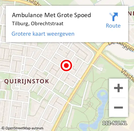 Locatie op kaart van de 112 melding: Ambulance Met Grote Spoed Naar Tilburg, Obrechtstraat op 24 februari 2019 19:21