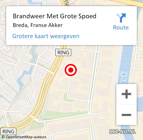 Locatie op kaart van de 112 melding: Brandweer Met Grote Spoed Naar Breda, Franse Akker op 24 februari 2019 20:15