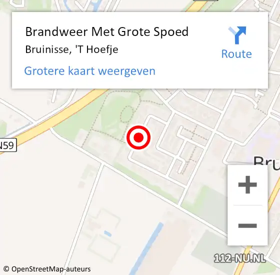 Locatie op kaart van de 112 melding: Brandweer Met Grote Spoed Naar Bruinisse, 'T Hoefje op 24 februari 2019 20:34