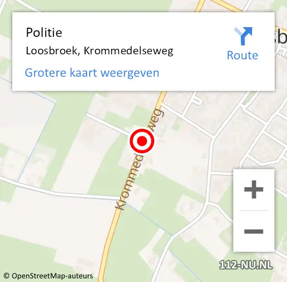 Locatie op kaart van de 112 melding: Politie Loosbroek, Krommedelseweg op 24 februari 2019 22:19