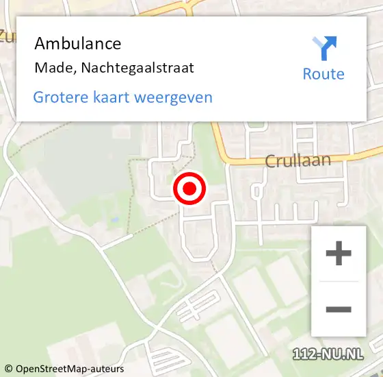 Locatie op kaart van de 112 melding: Ambulance Made, Nachtegaalstraat op 25 februari 2019 00:27